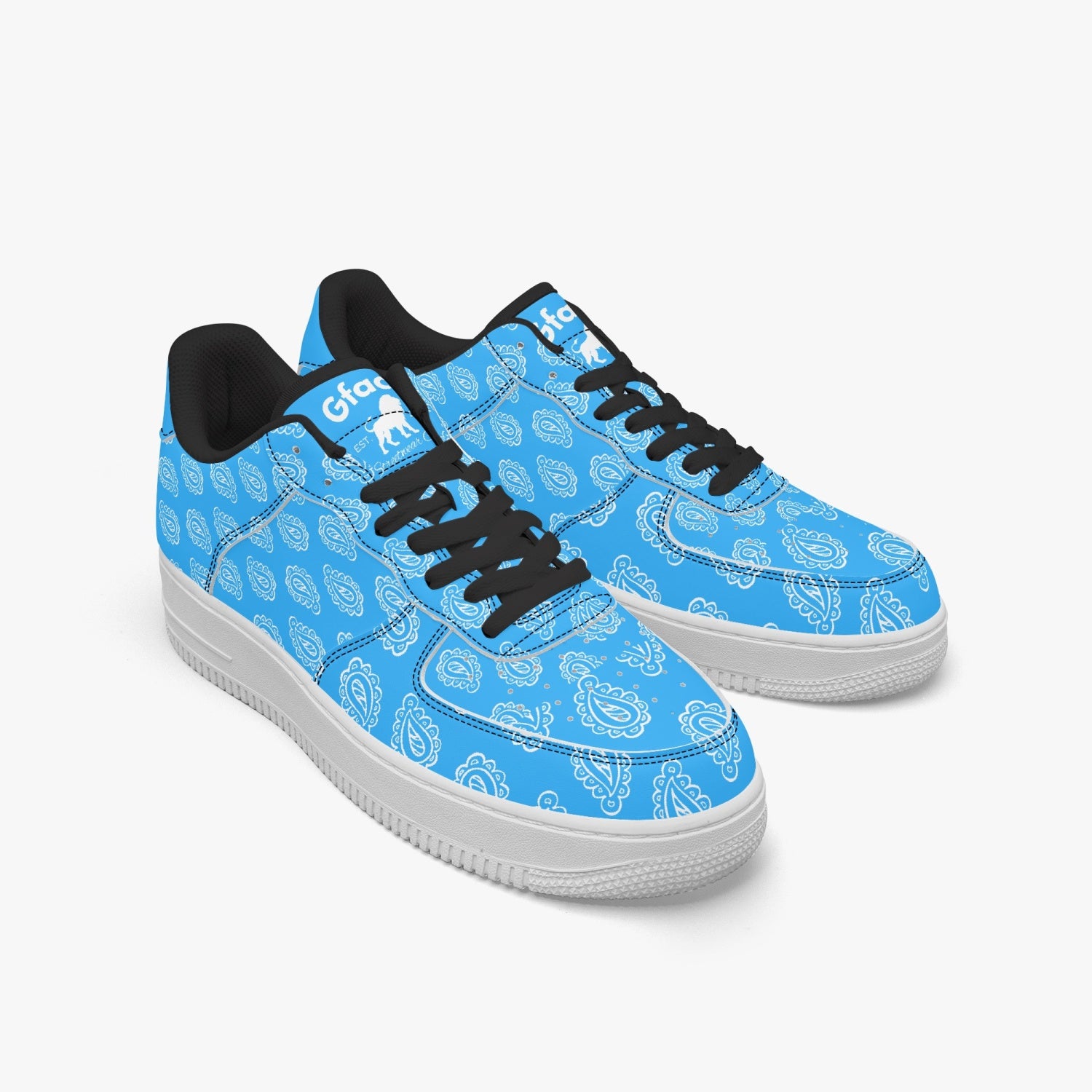 Gface AF1 Unisex Blue Bandana Low-Top Leather Sneakers