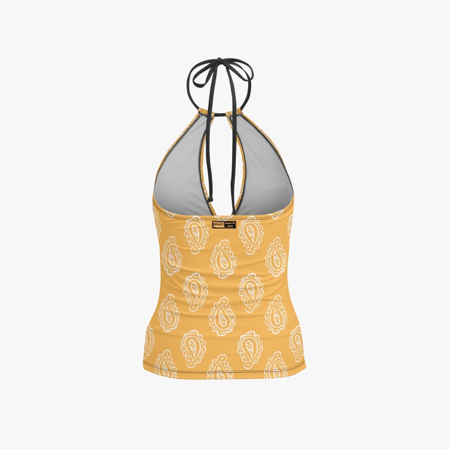 Gface Halter Top Two-Piece Gold Bandana Tankini Swimsuit