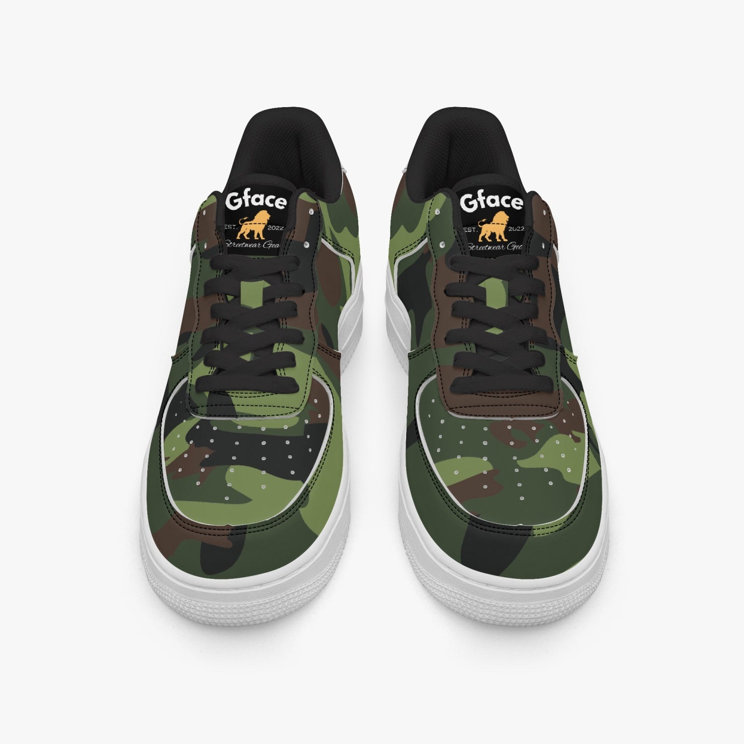 Gface AF1 UNISEX Green Camo-Incognito  Leather Sports Sneakers