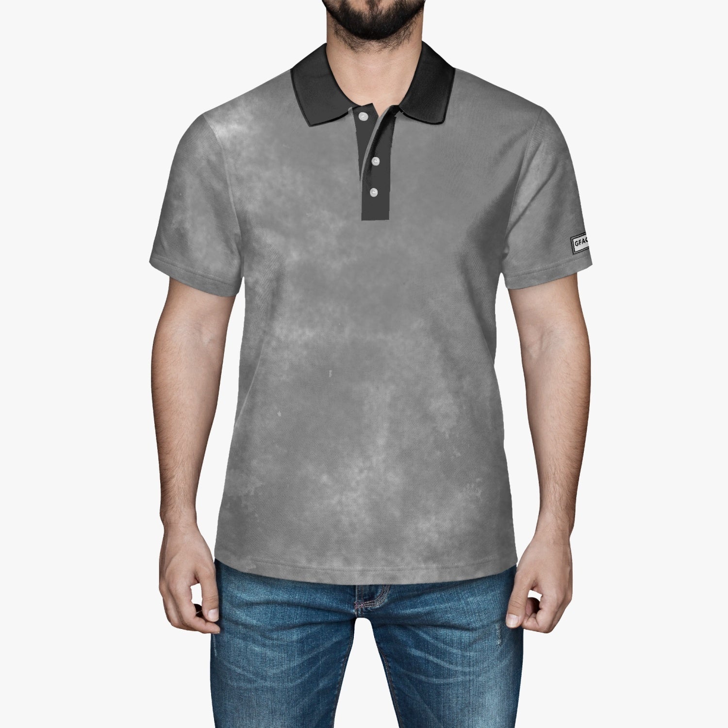 Gface Men's Grey Stone Wash Polo Shirt