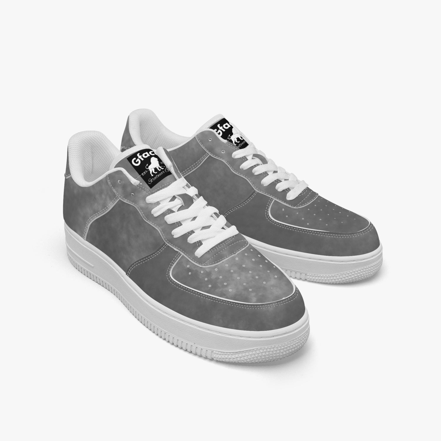 Gface AF1 Unisex Grey Stone Wash  Low-Top Leather Sports Sneakers