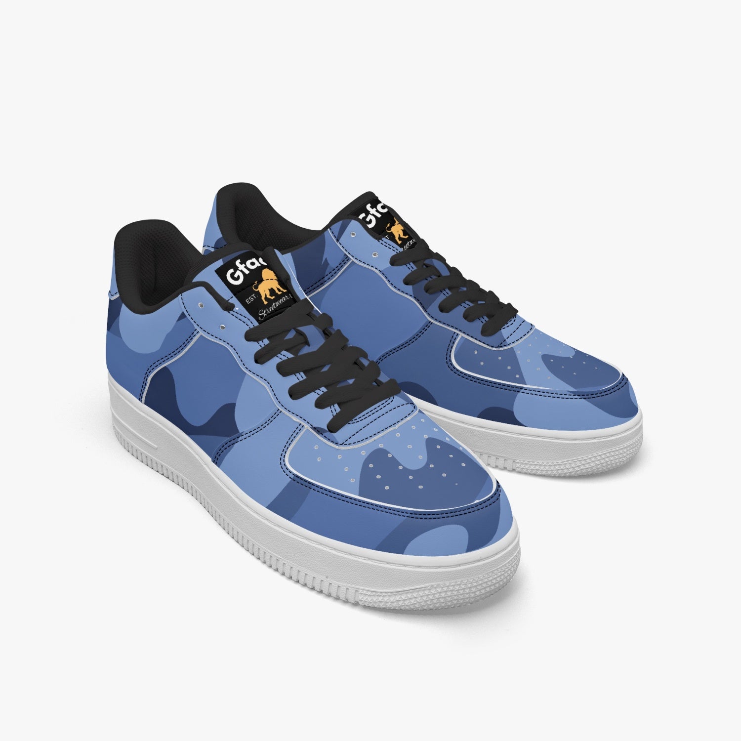 GFACE AF1 Unisex Blue Camo-Incognito  Leather Sports Sneakers