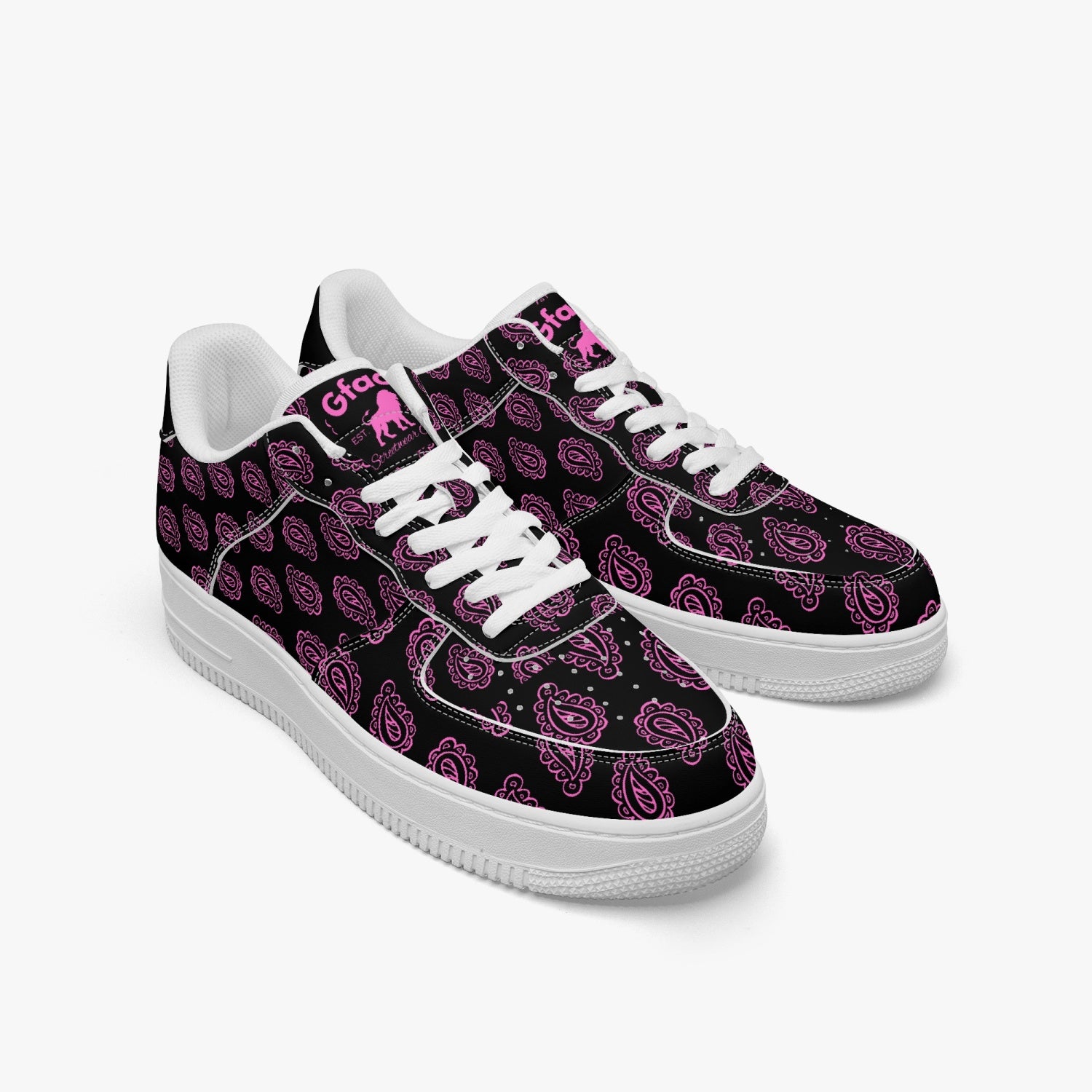 GFACE  AF1 Pink Print Bandana Low-Top Leather Sports Sneakers