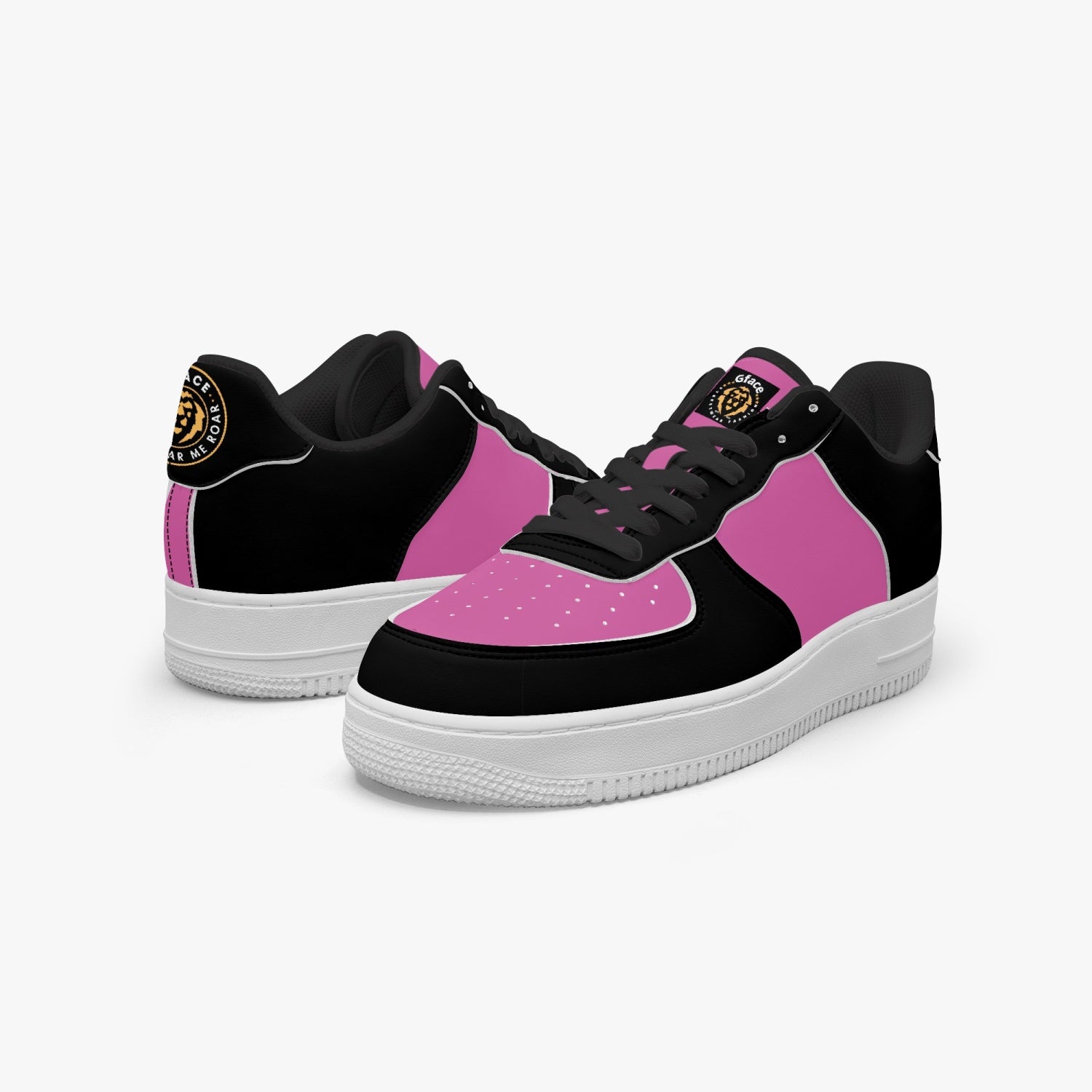 GFACE AF1 Unisex Black/Pink Low-Top Leather Sports Sneakers