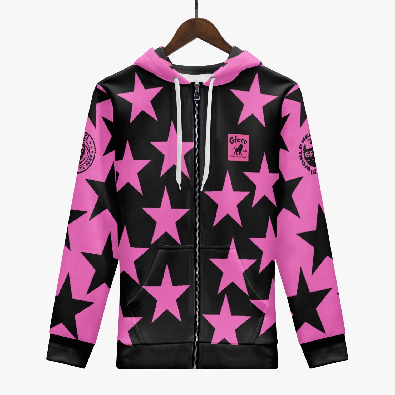 GFACE Men's Pink Full Zip Up Hoodie