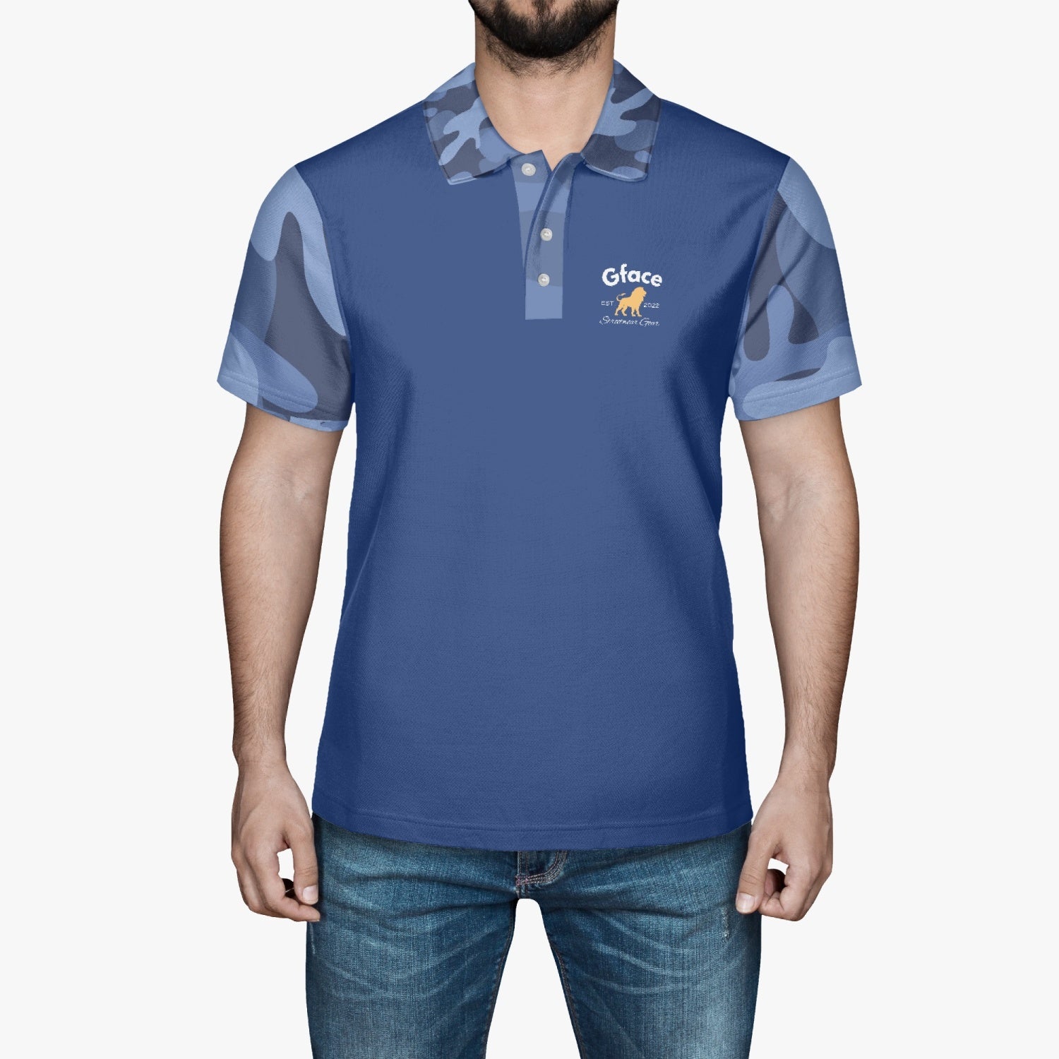 Gface Mens Blue Camo-Incognito Polo Shirt