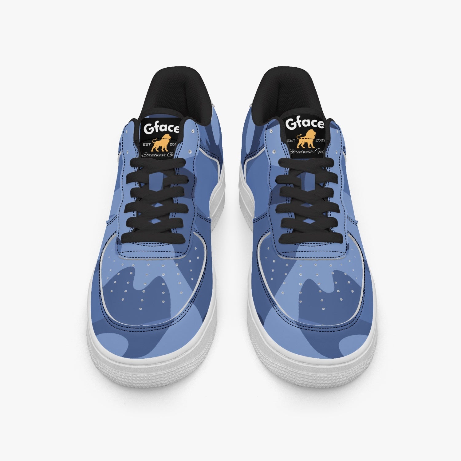 GFACE AF1 Unisex Blue Camo-Incognito  Leather Sports Sneakers