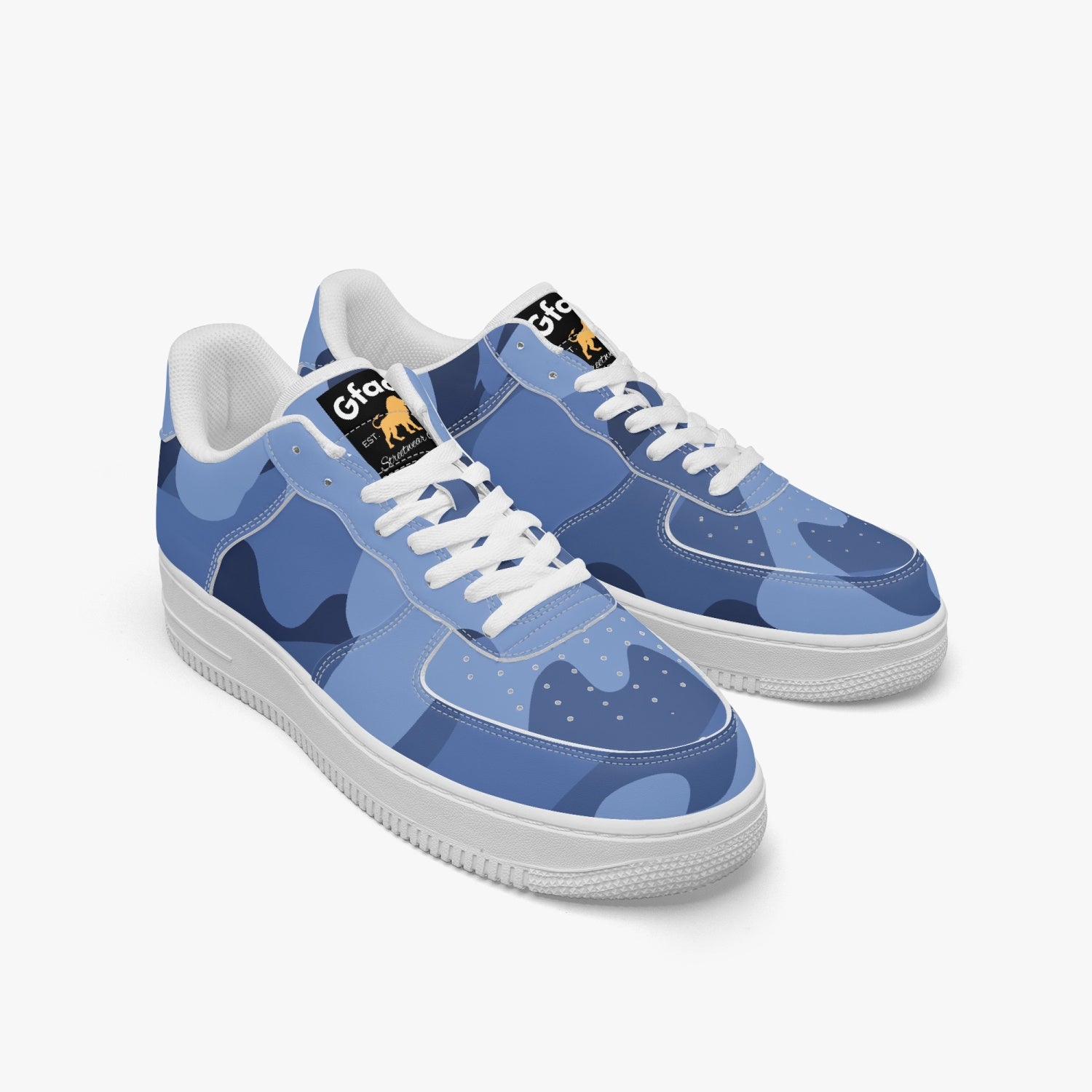 GFACE AF1 Unisex Blue Camo-Incognito  Leather Sports Sneakers