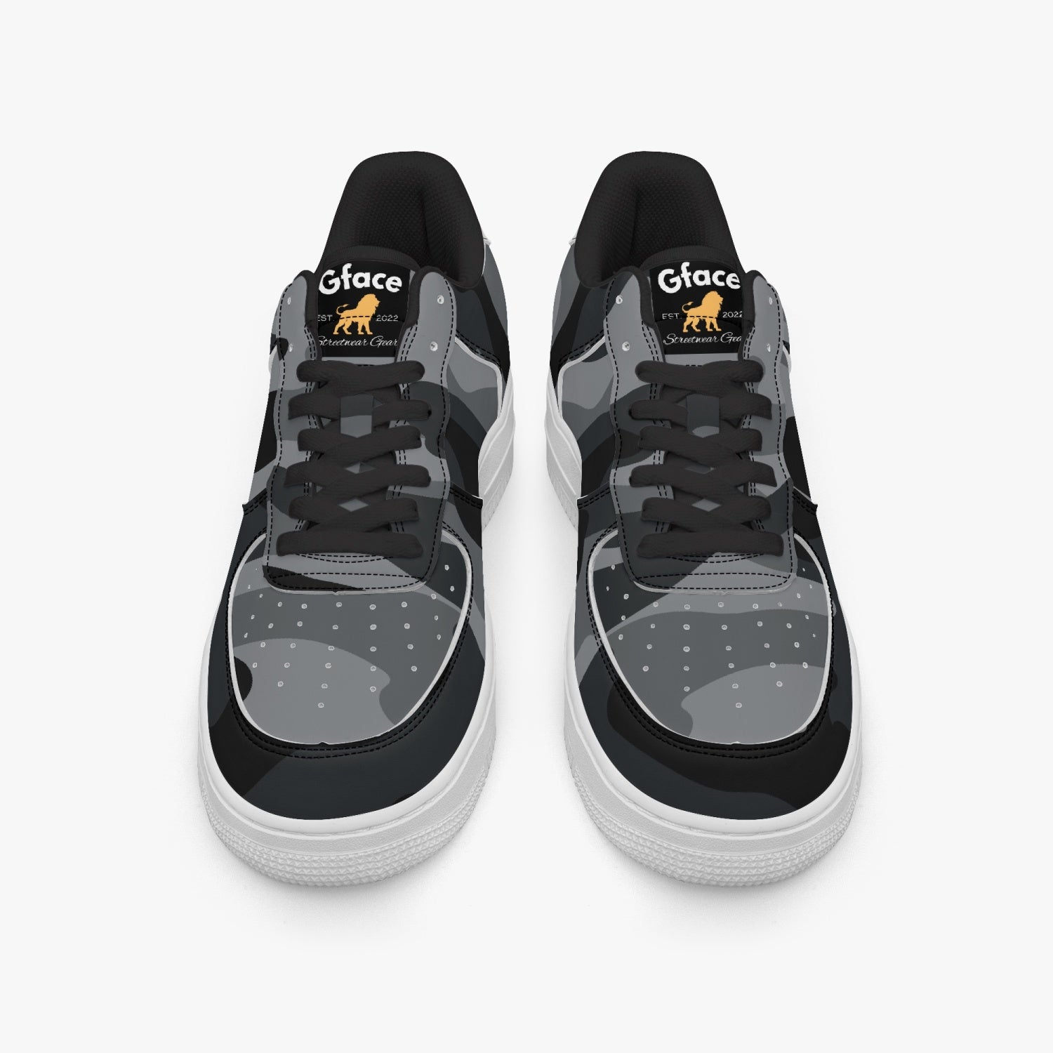 Gface AF1 Unisex Black Camo-Incognito Leather Sports Sneakers