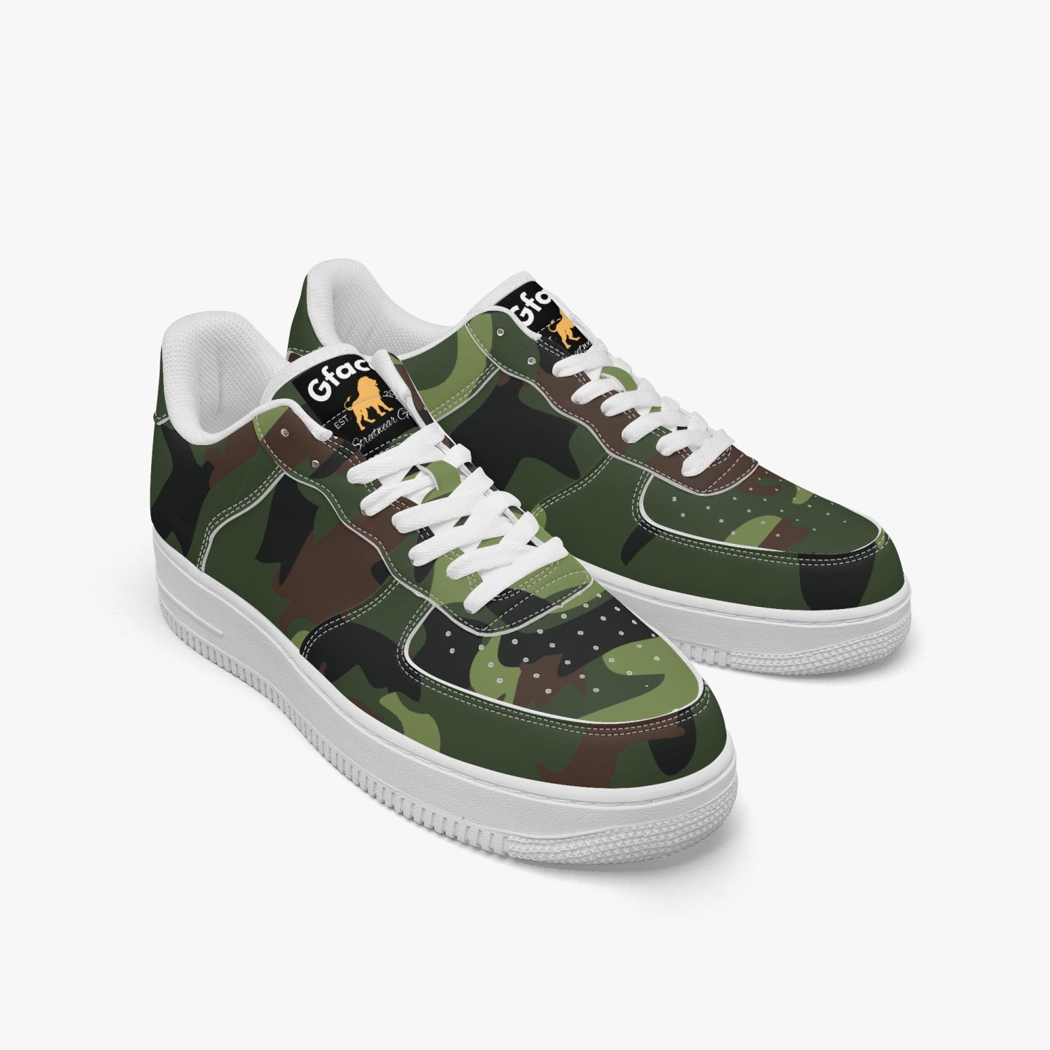 Gface AF1 UNISEX Green Camo-Incognito  Leather Sports Sneakers