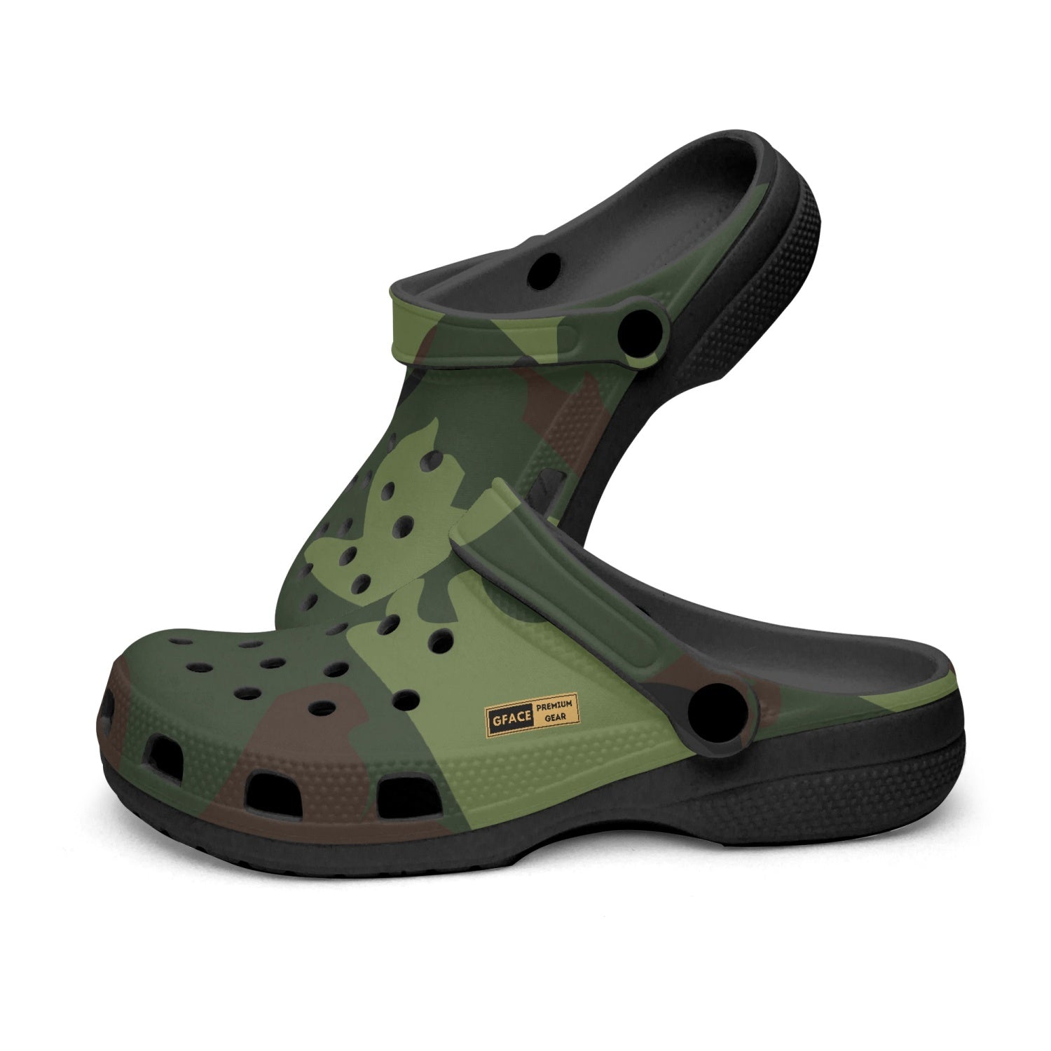 GFACE Unisex Black-base Green Camo-Incognito Clogs