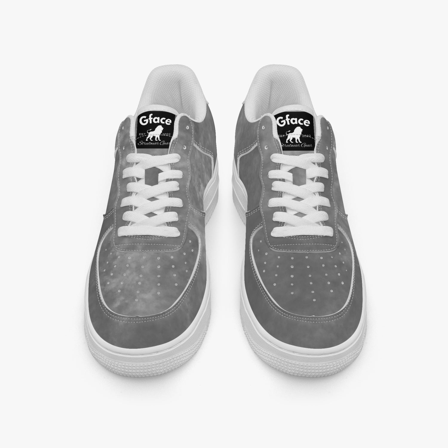 Gface AF1 Unisex Grey Stone Wash  Low-Top Leather Sports Sneakers