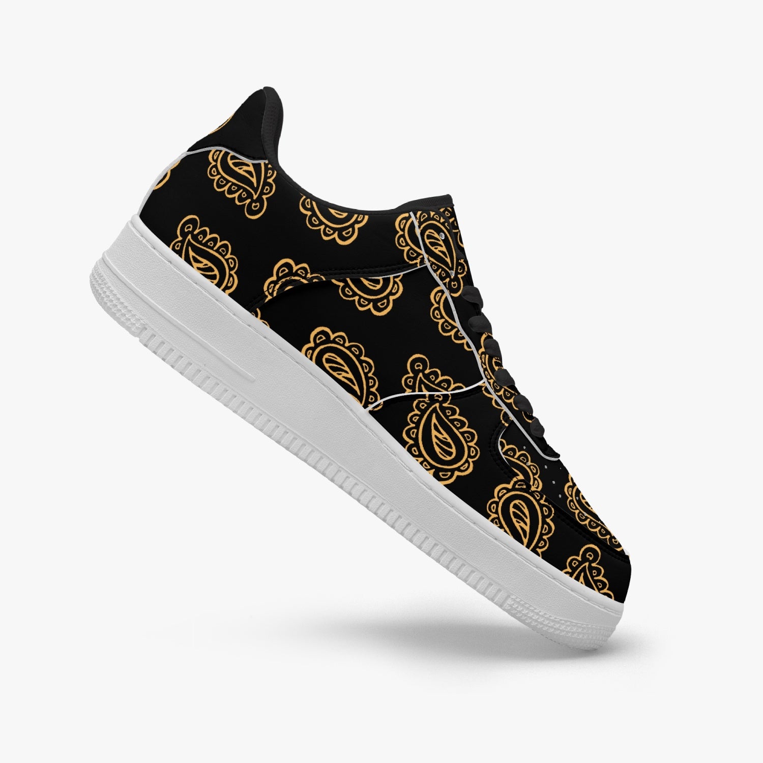 Gface AF1 Unisex Gold Print Bandana Low-Top Leather Sports Sneakers