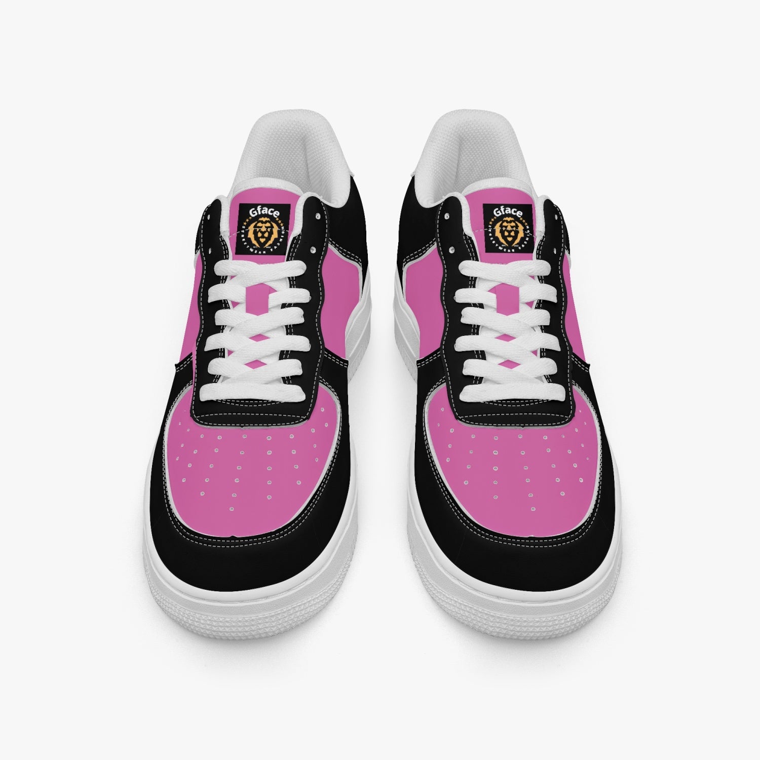 GFACE AF1 Unisex Black/Pink Low-Top Leather Sports Sneakers