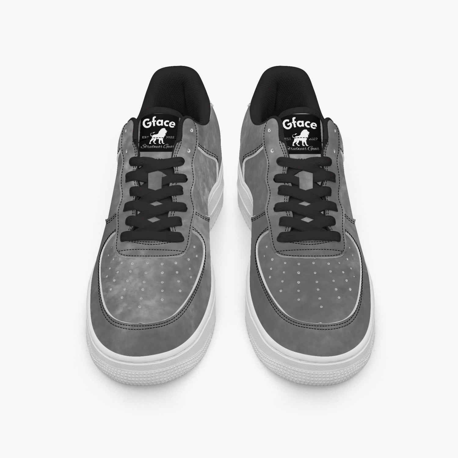 Gface AF1 Unisex Grey Stone Wash  Low-Top Leather Sports Sneakers