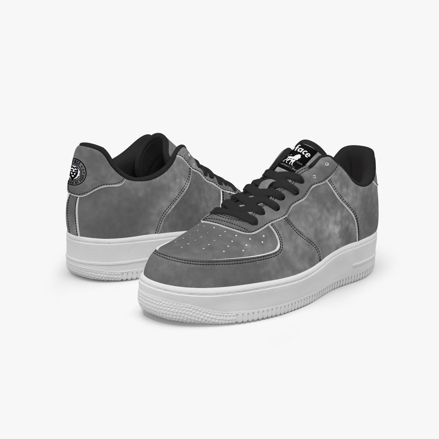 Gface AF1 Unisex Grey Stone Wash  Low-Top Leather Sports Sneakers