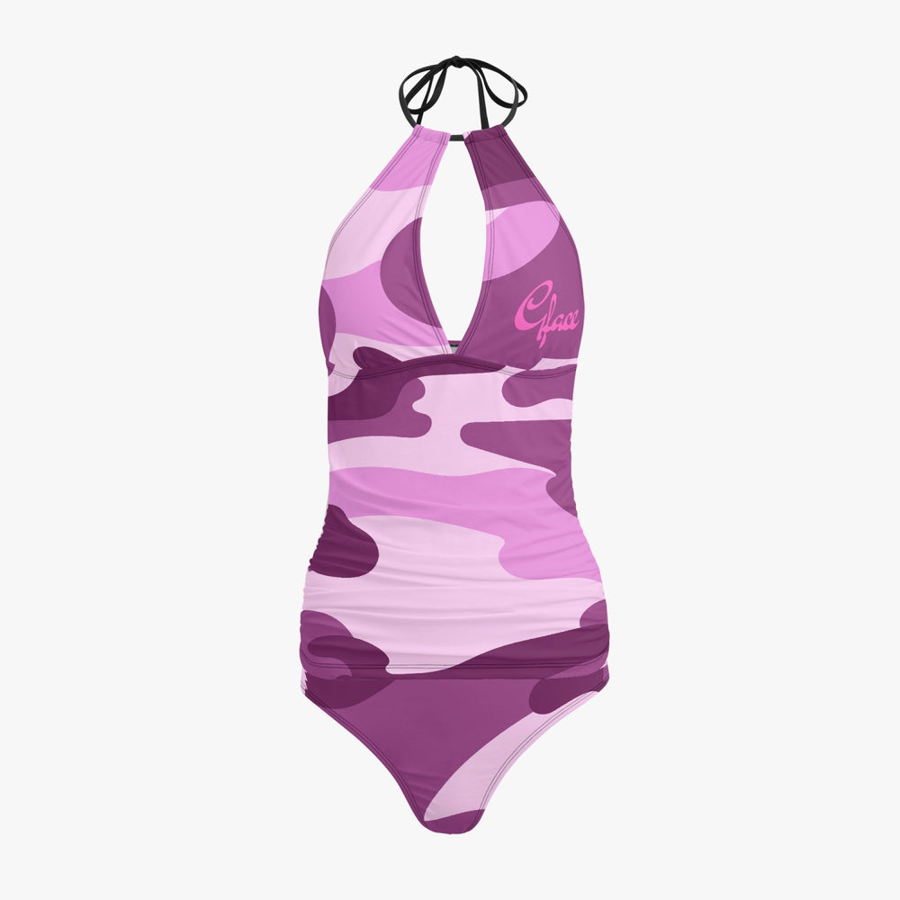 1033. GFACE Halter Top Two-Piece Pink/Purple Camo-Incognito Tankini Swimsuit