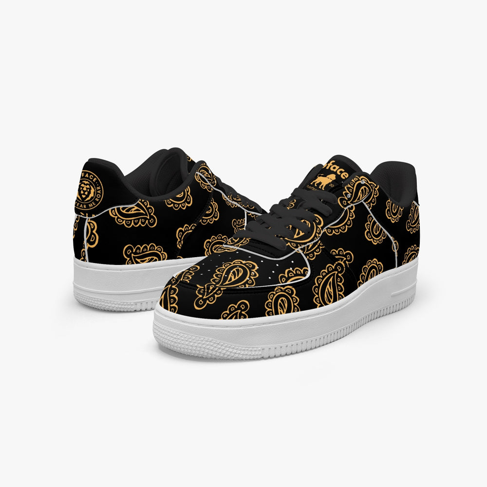 Gface AF1 Unisex Gold Print Bandana Low-Top Leather Sports Sneakers