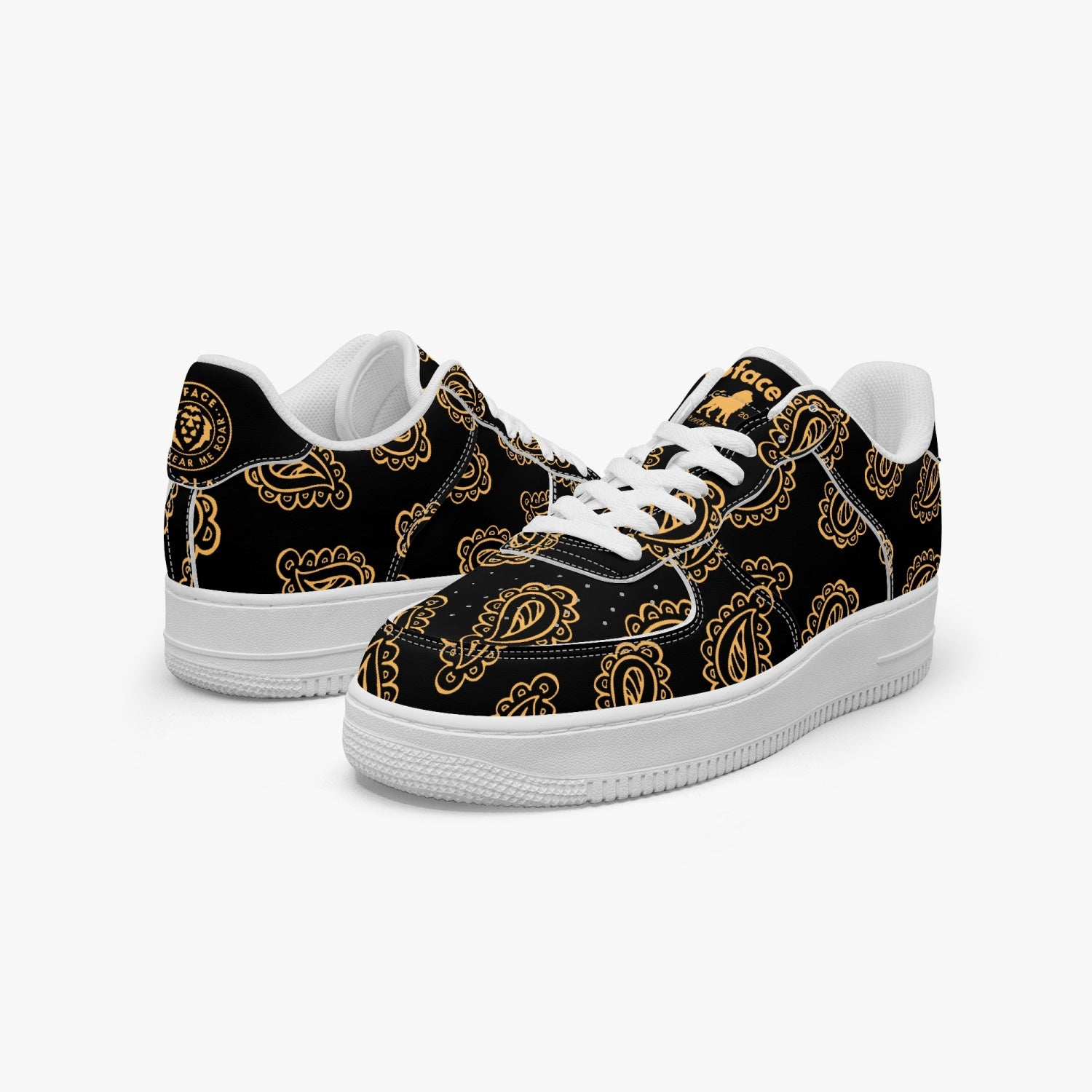 Gface AF1 Unisex Gold Print Bandana Low-Top Leather Sports Sneakers