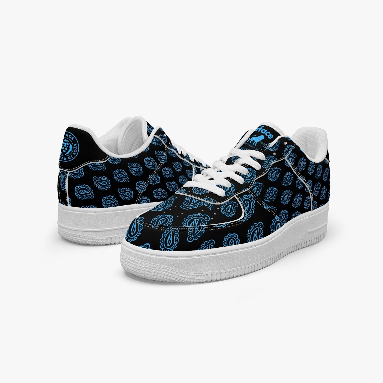 Gface AF1 Unisex Blue Bandana Print Low-Top Leather Sports Sneakers