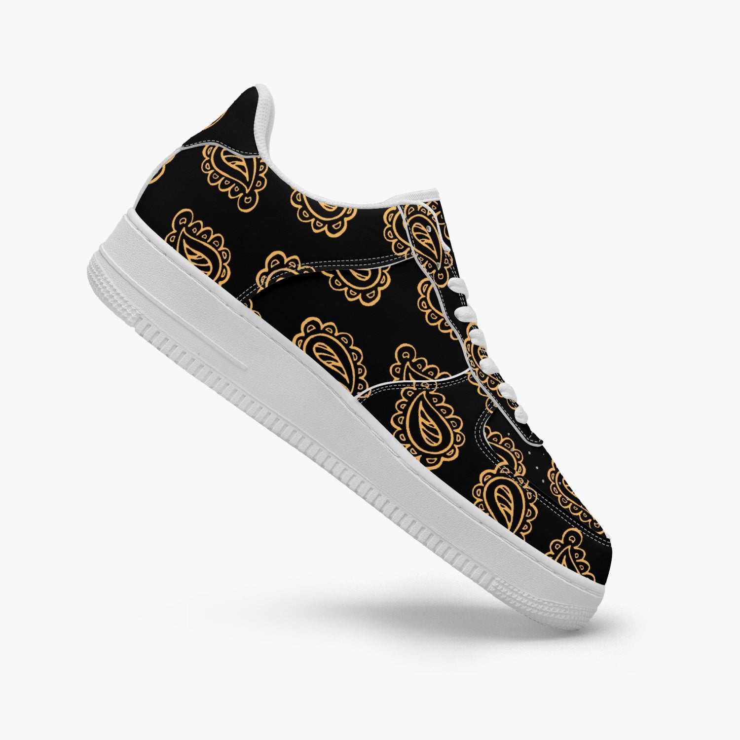 Gface AF1 Unisex Gold Print Bandana Low-Top Leather Sports Sneakers