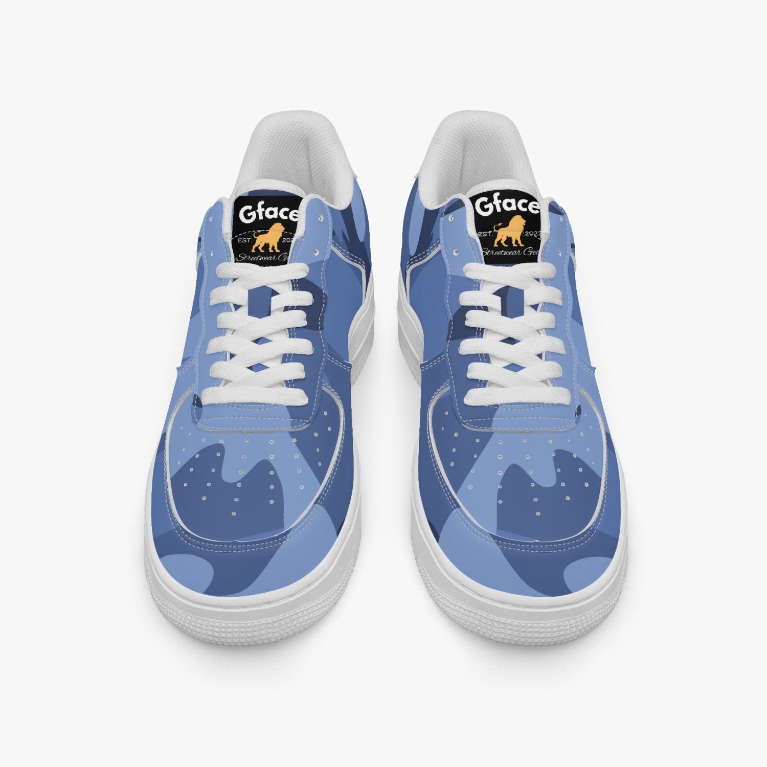 GFACE AF1 Unisex Blue Camo-Incognito  Leather Sports Sneakers