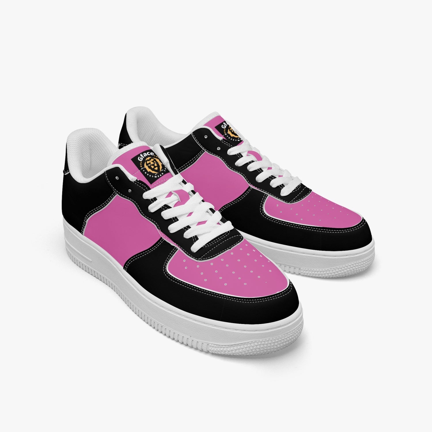 GFACE AF1 Unisex Black/Pink Low-Top Leather Sports Sneakers