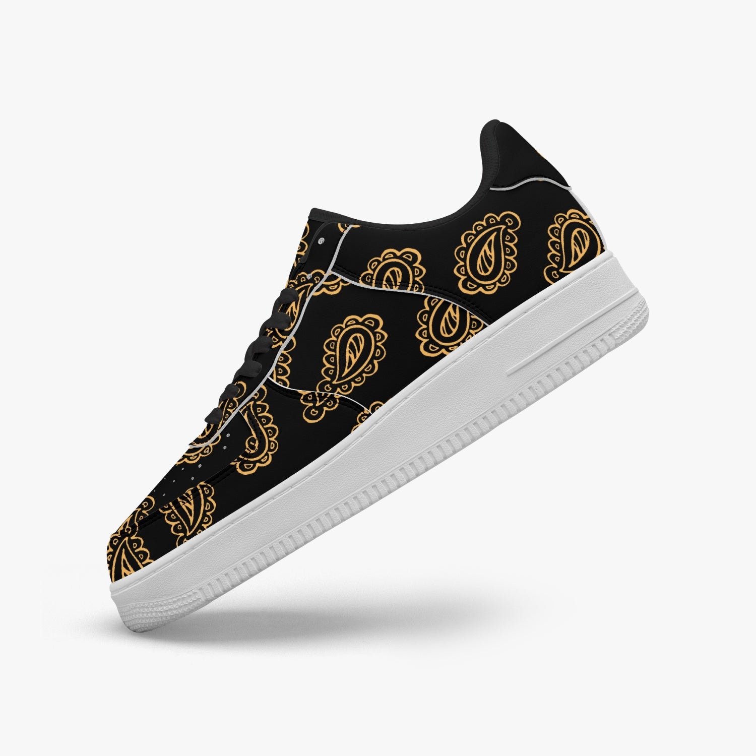 Gface AF1 Unisex Gold Print Bandana Low-Top Leather Sports Sneakers