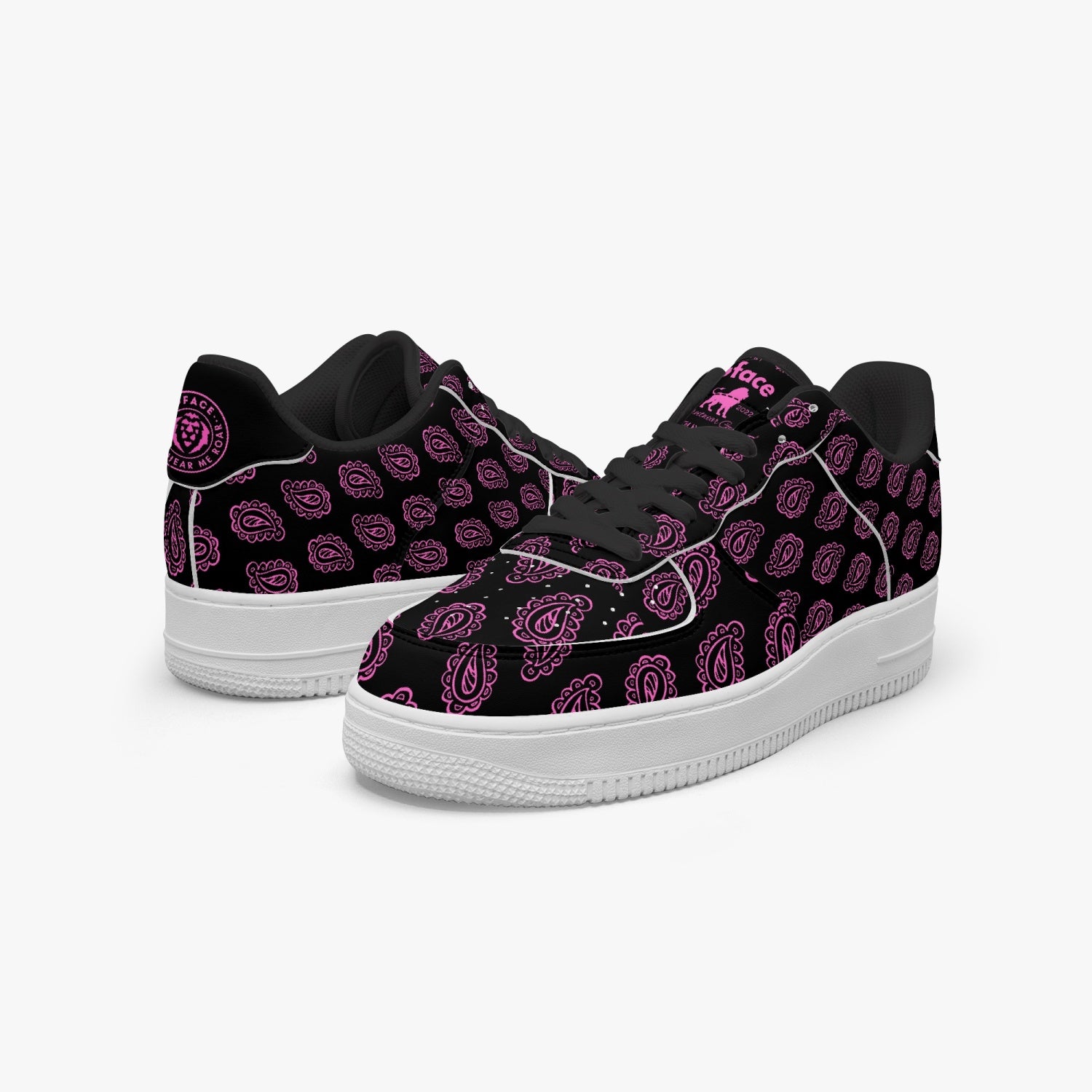 GFACE  AF1 Pink Print Bandana Low-Top Leather Sports Sneakers