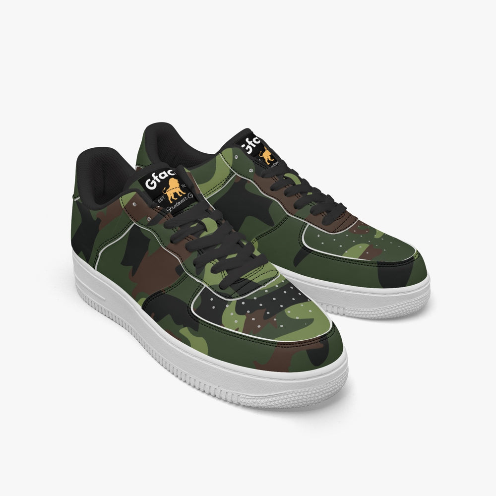 Gface AF1 UNISEX Green Camo-Incognito  Leather Sports Sneakers