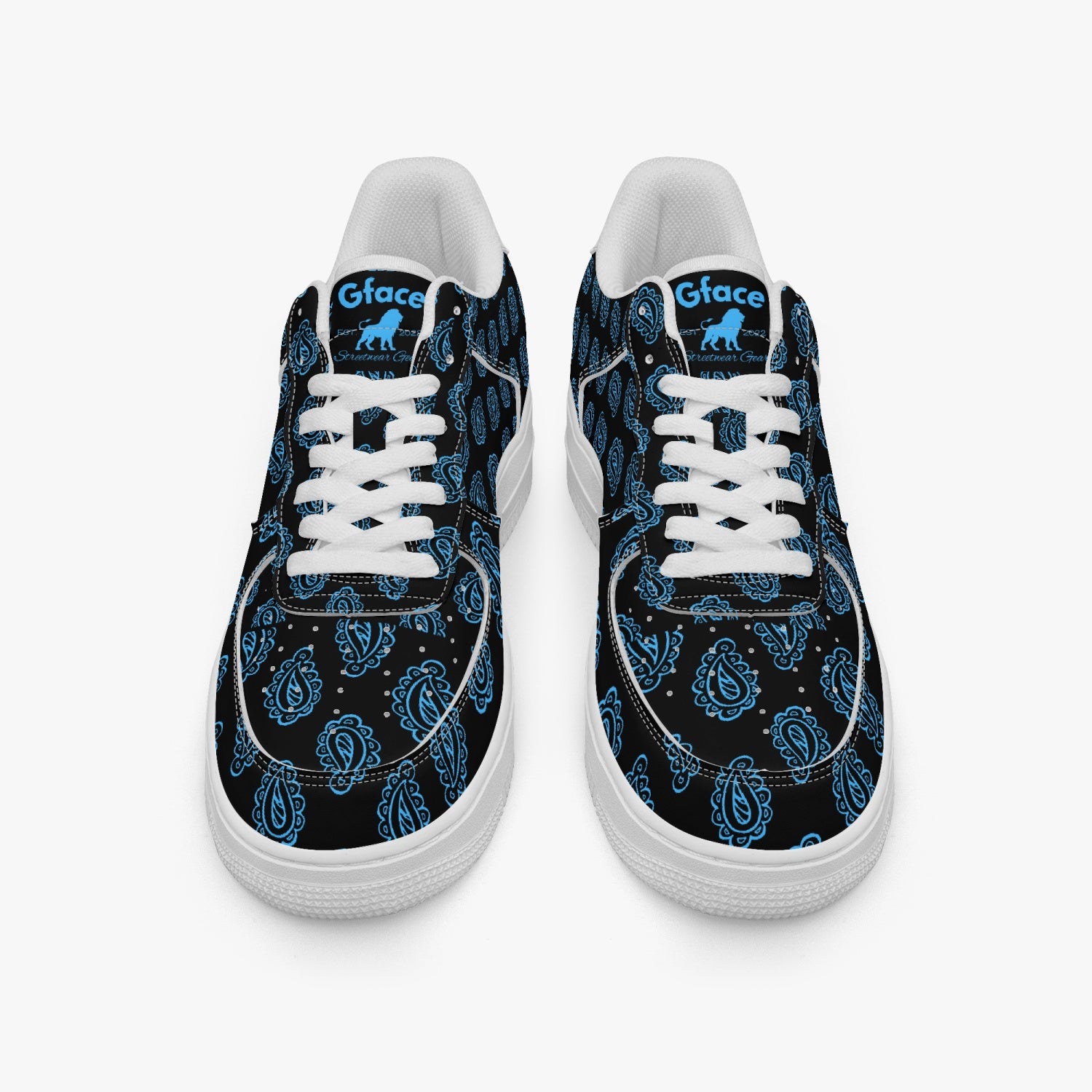 Gface AF1 Unisex Blue Bandana Print Low-Top Leather Sports Sneakers