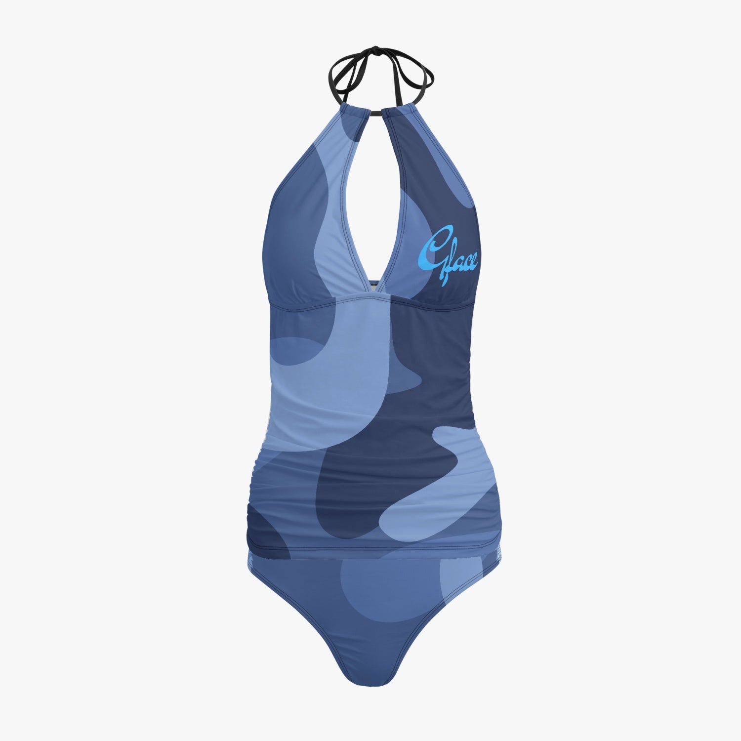 1033.GFACE Halter Top Two-Piece BLUE Camo-Incognito Tankini Swimsuit