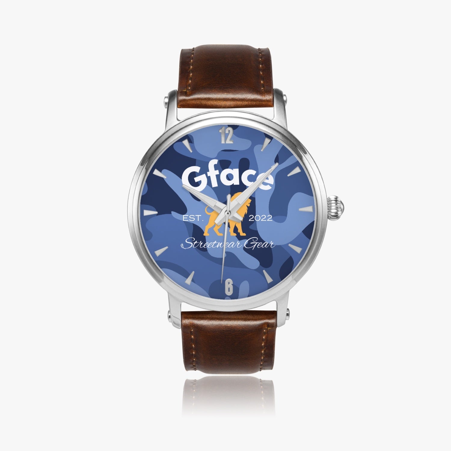 Gface Unisex Blue Camo-Incognito 46mm Automatic Watch (Silver) no batteries required