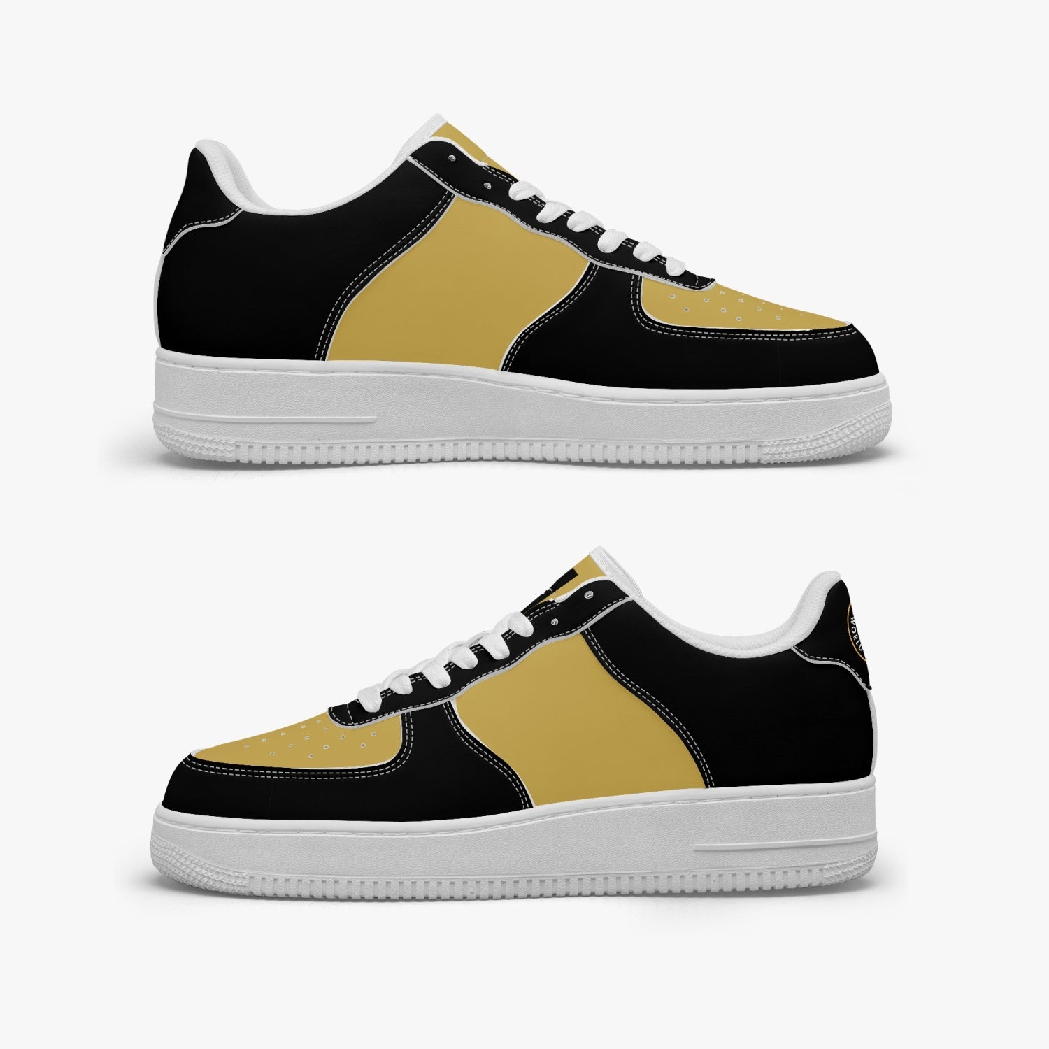 GFACE AF1 Unisex Black/Beige  Low-Top Leather Sports Sneakers