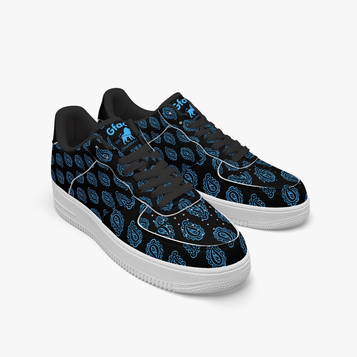 Gface AF1 Unisex Blue Bandana Print Low-Top Leather Sports Sneakers