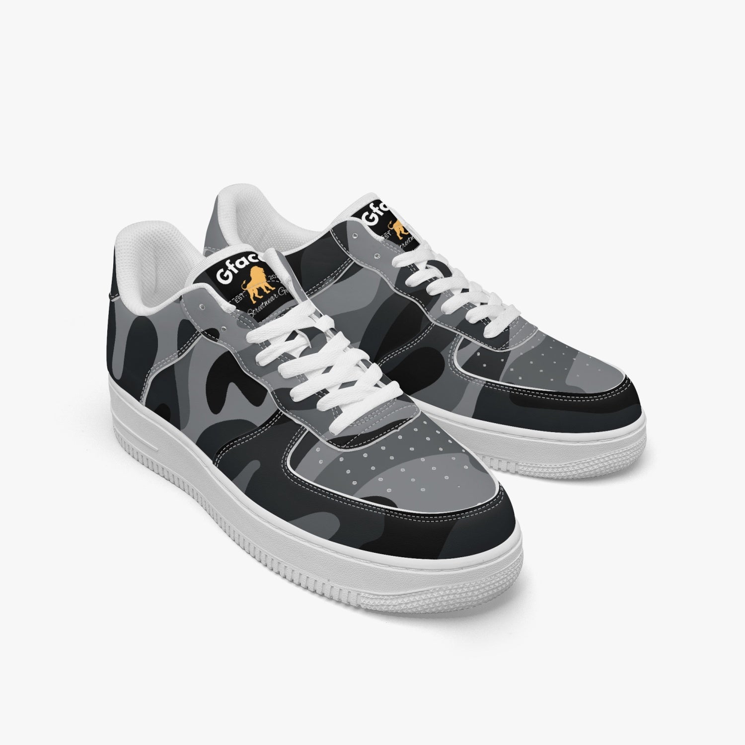 Gface AF1 Unisex Black Camo-Incognito Leather Sports Sneakers