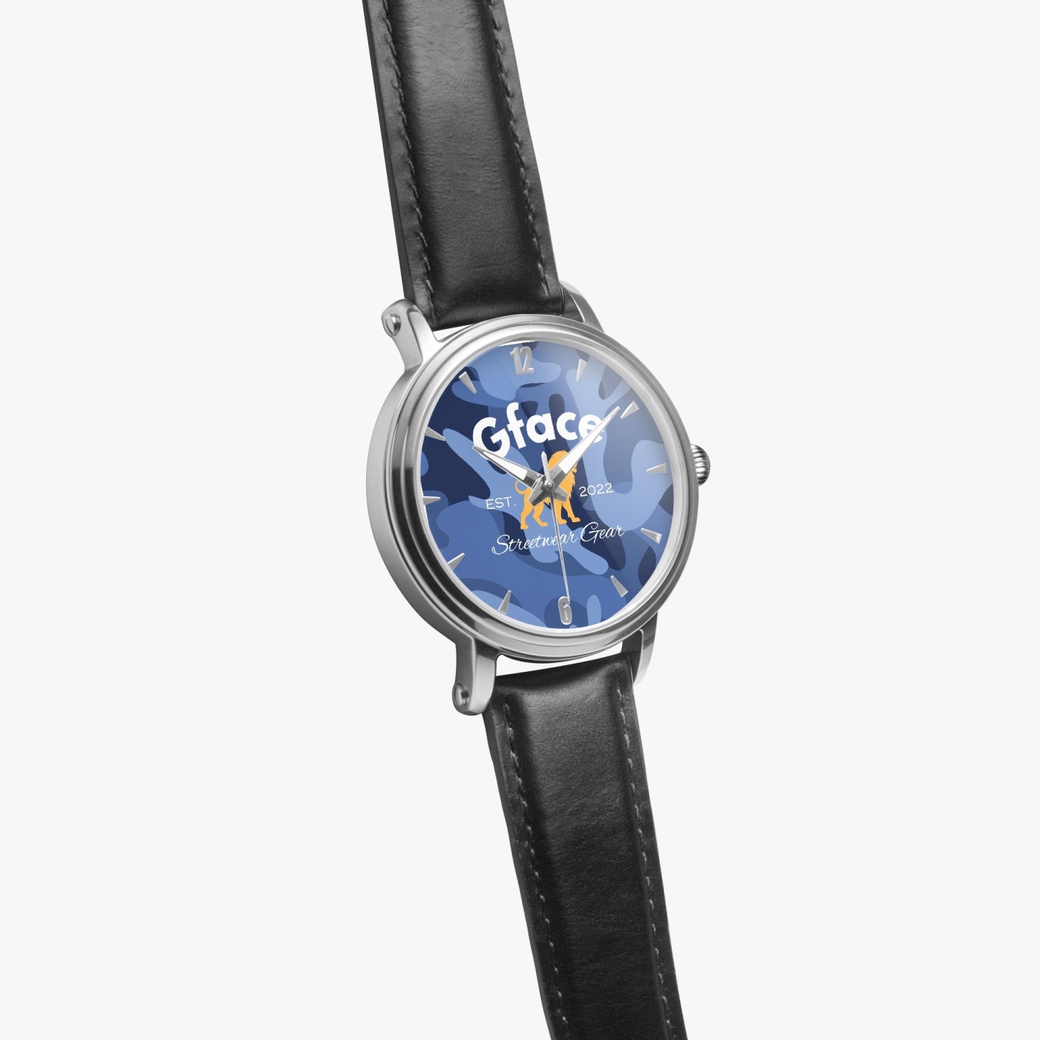 Gface Unisex Blue Camo-Incognito 46mm Automatic Watch (Silver) no batteries required