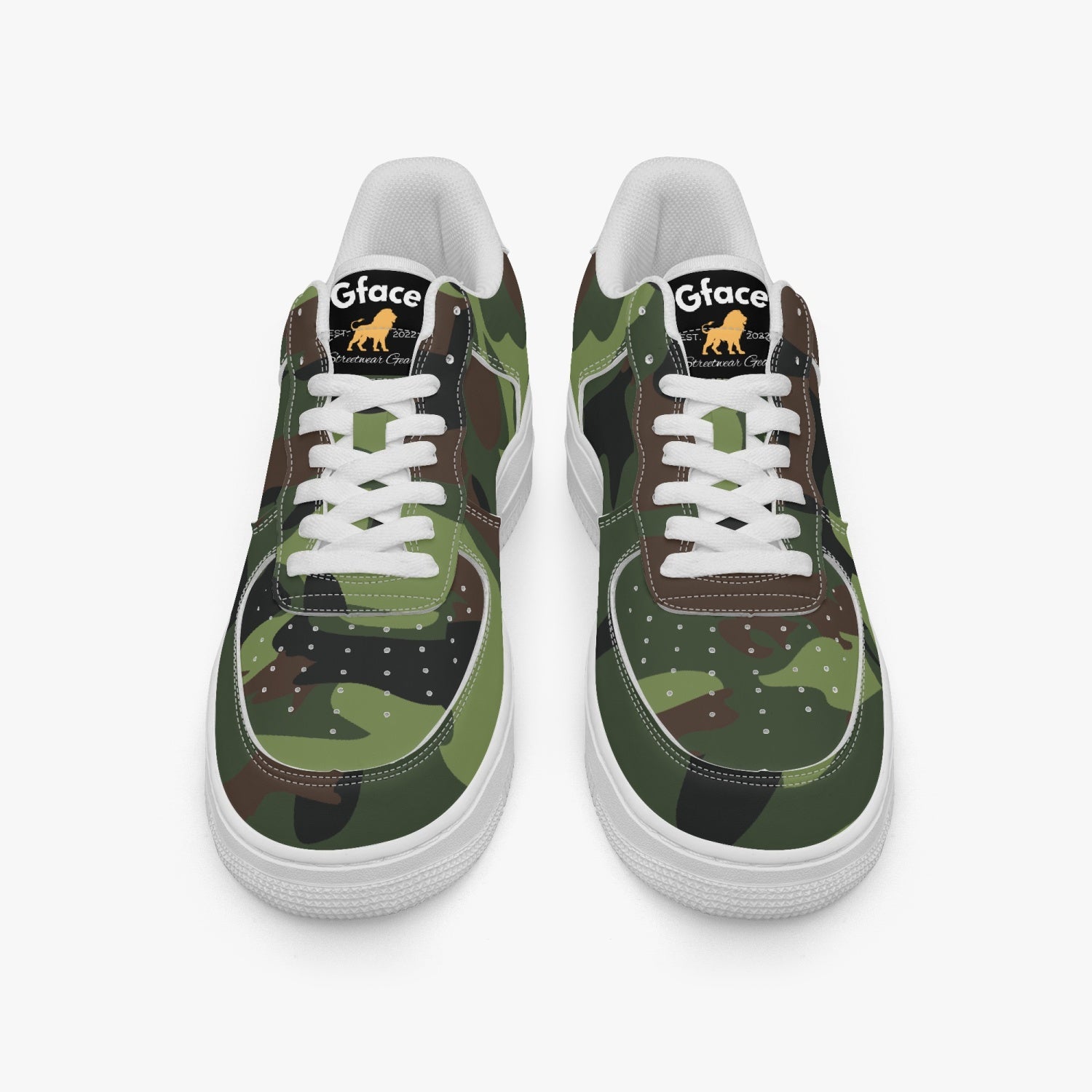 Gface AF1 UNISEX Green Camo-Incognito  Leather Sports Sneakers