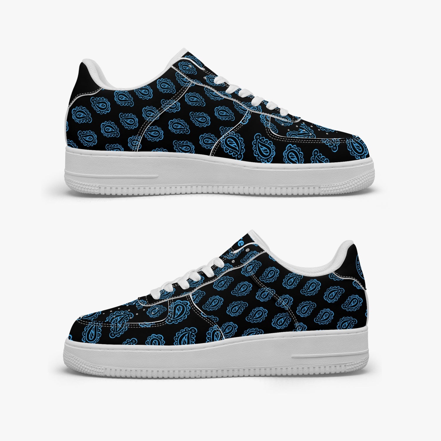 Gface AF1 Unisex Blue Bandana Print Low-Top Leather Sports Sneakers