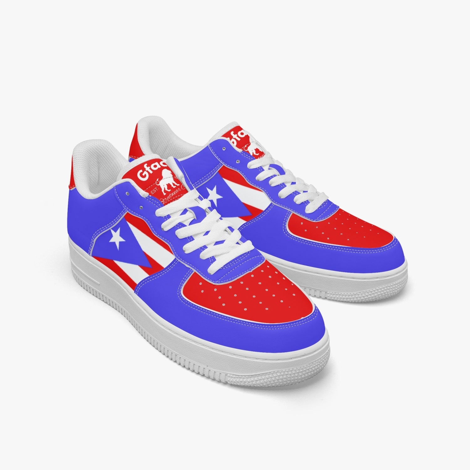 Gface PRIDE PUERTO RICO Unisex Blue AF1 Leather Sports Sneakers