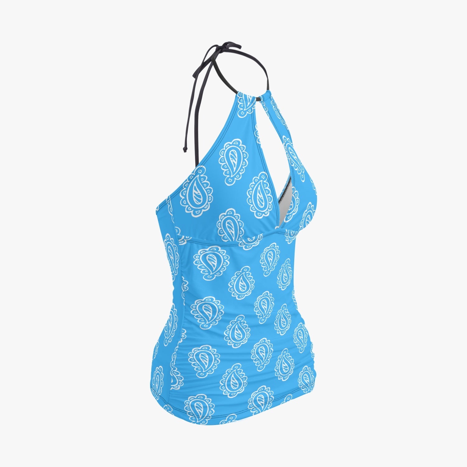 Gface Halter Top Two-Piece Blue Bandana Tankini Swimsuit