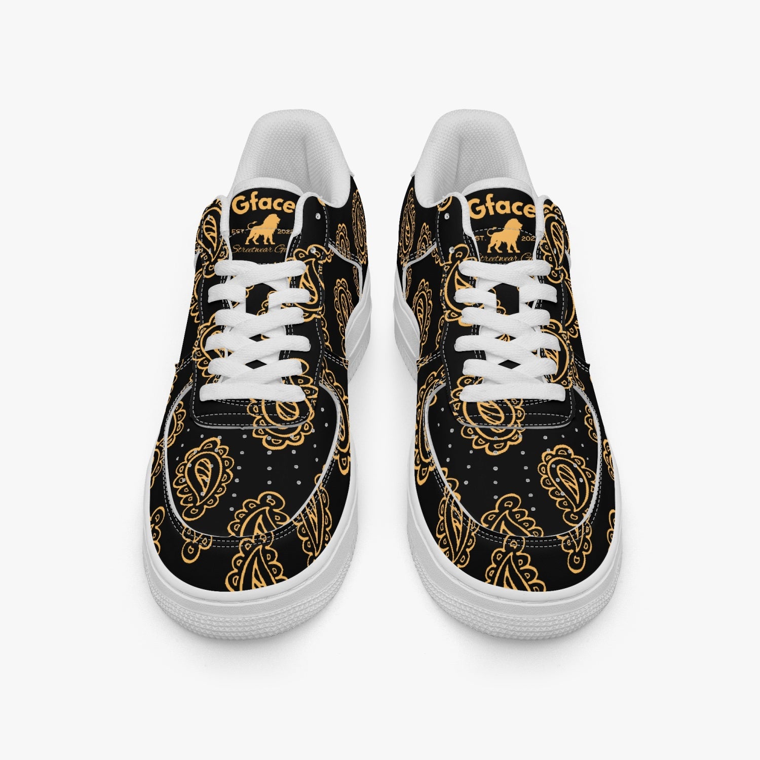 Gface AF1 Unisex Gold Print Bandana Low-Top Leather Sports Sneakers