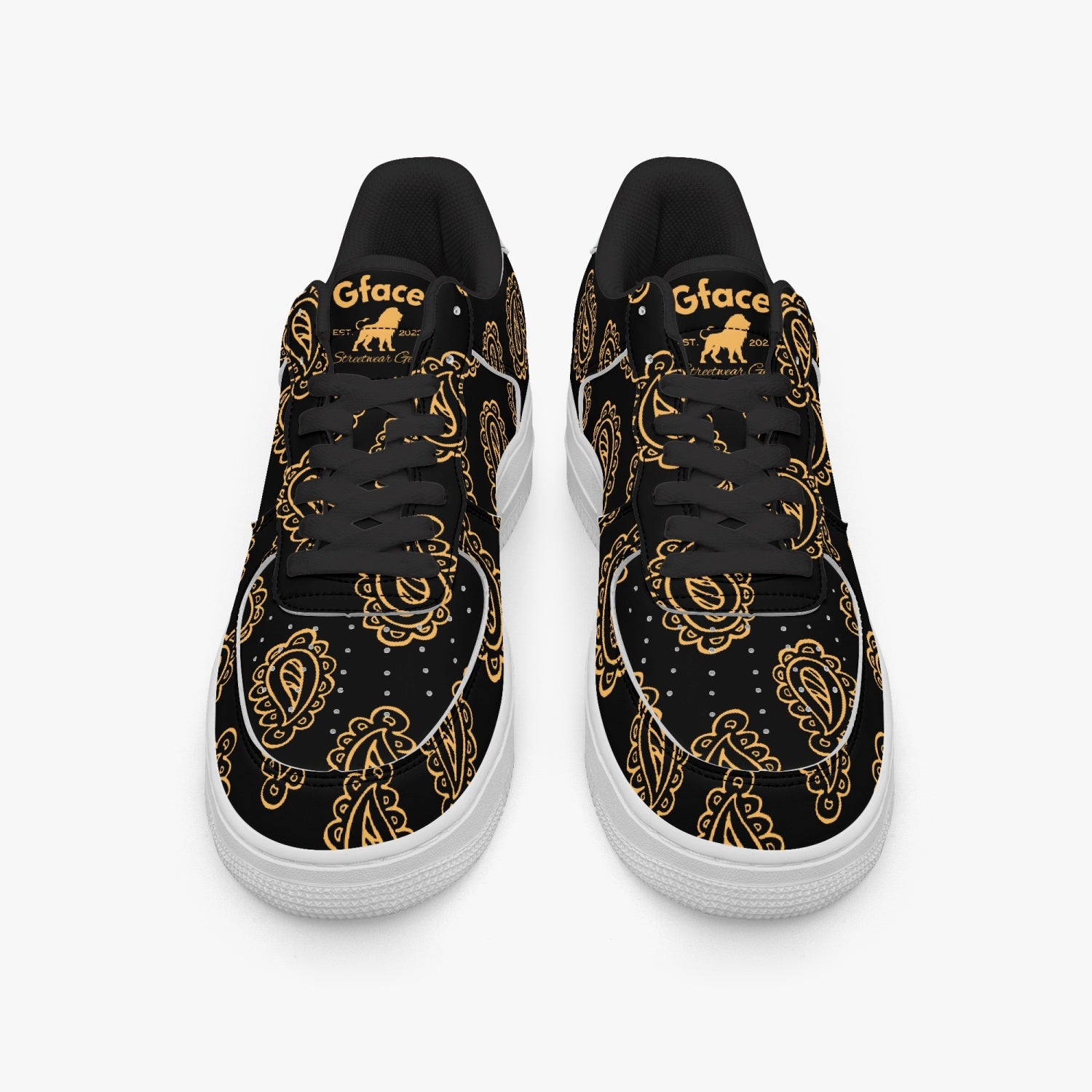 Gface AF1 Unisex Gold Print Bandana Low-Top Leather Sports Sneakers