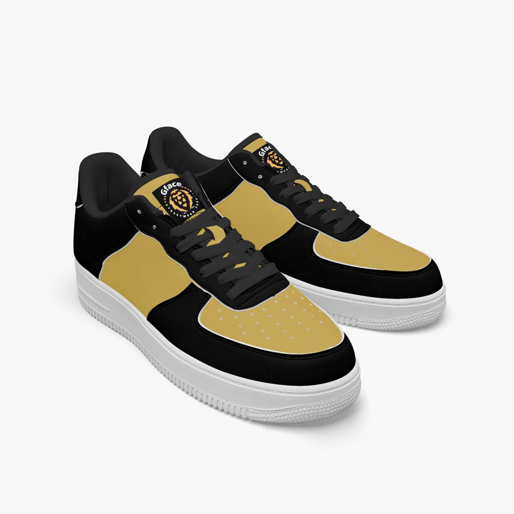 GFACE AF1 Unisex Black/Beige  Low-Top Leather Sports Sneakers