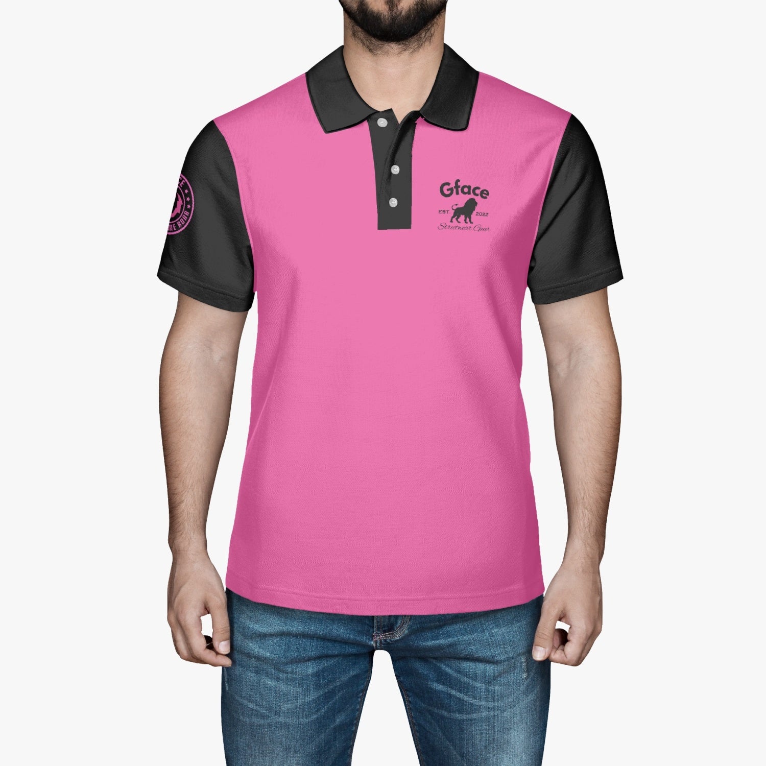 Gface Men's Pink/Black Polo Shirt