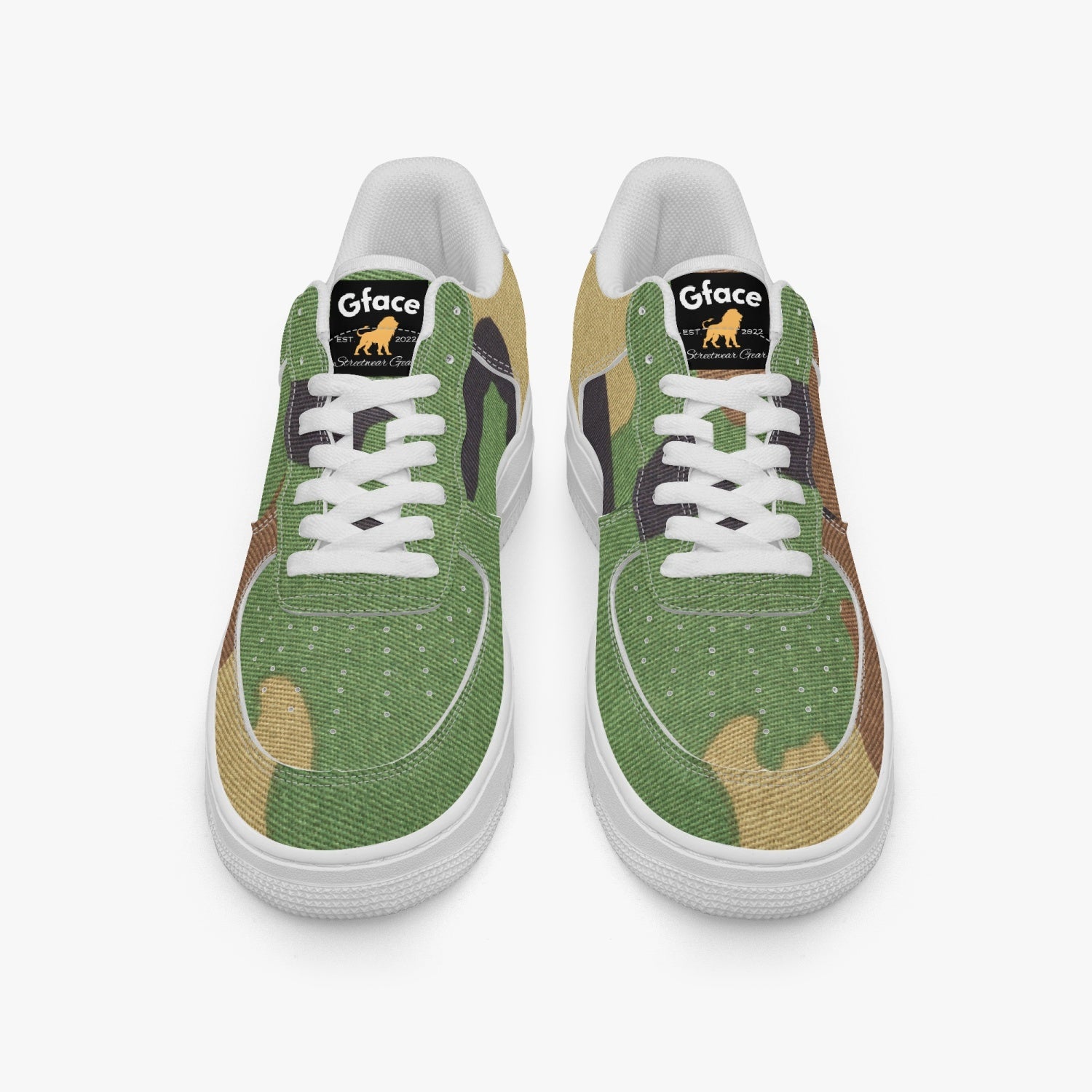 Gface AF1 UNISEX Green Pattern Camo-Incognito Leather Sports Sneakers