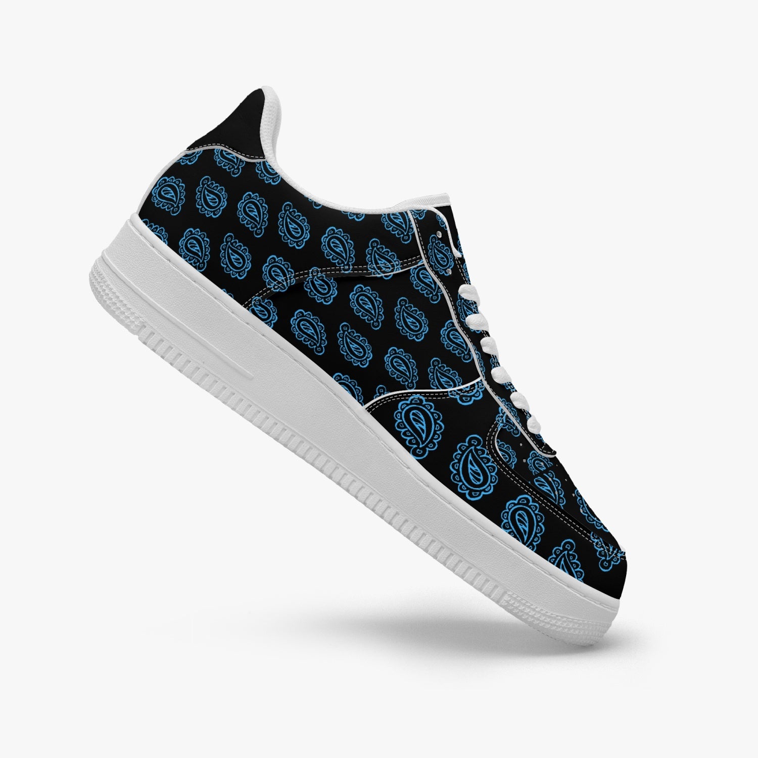 Gface AF1 Unisex Blue Bandana Print Low-Top Leather Sports Sneakers