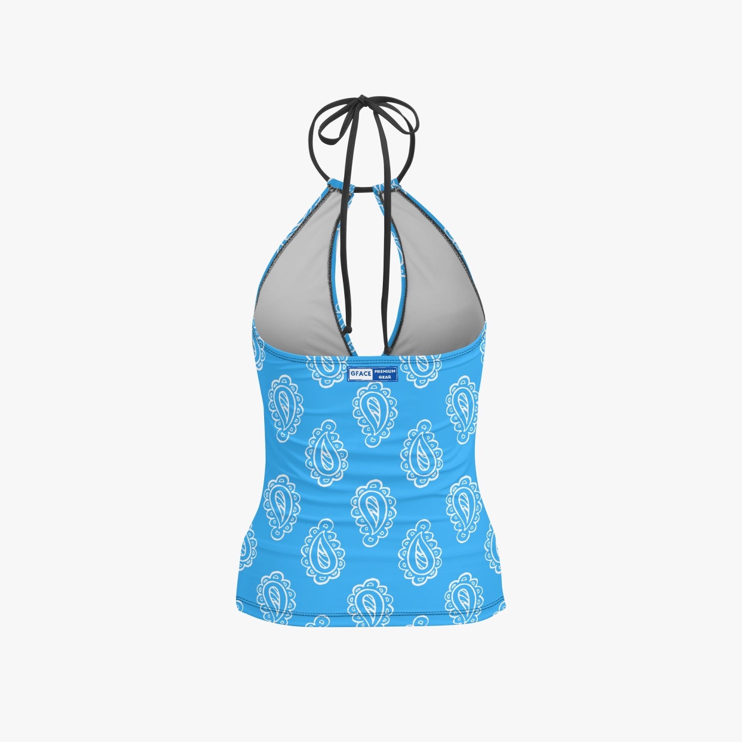 Gface Halter Top Two-Piece Blue Bandana Tankini Swimsuit