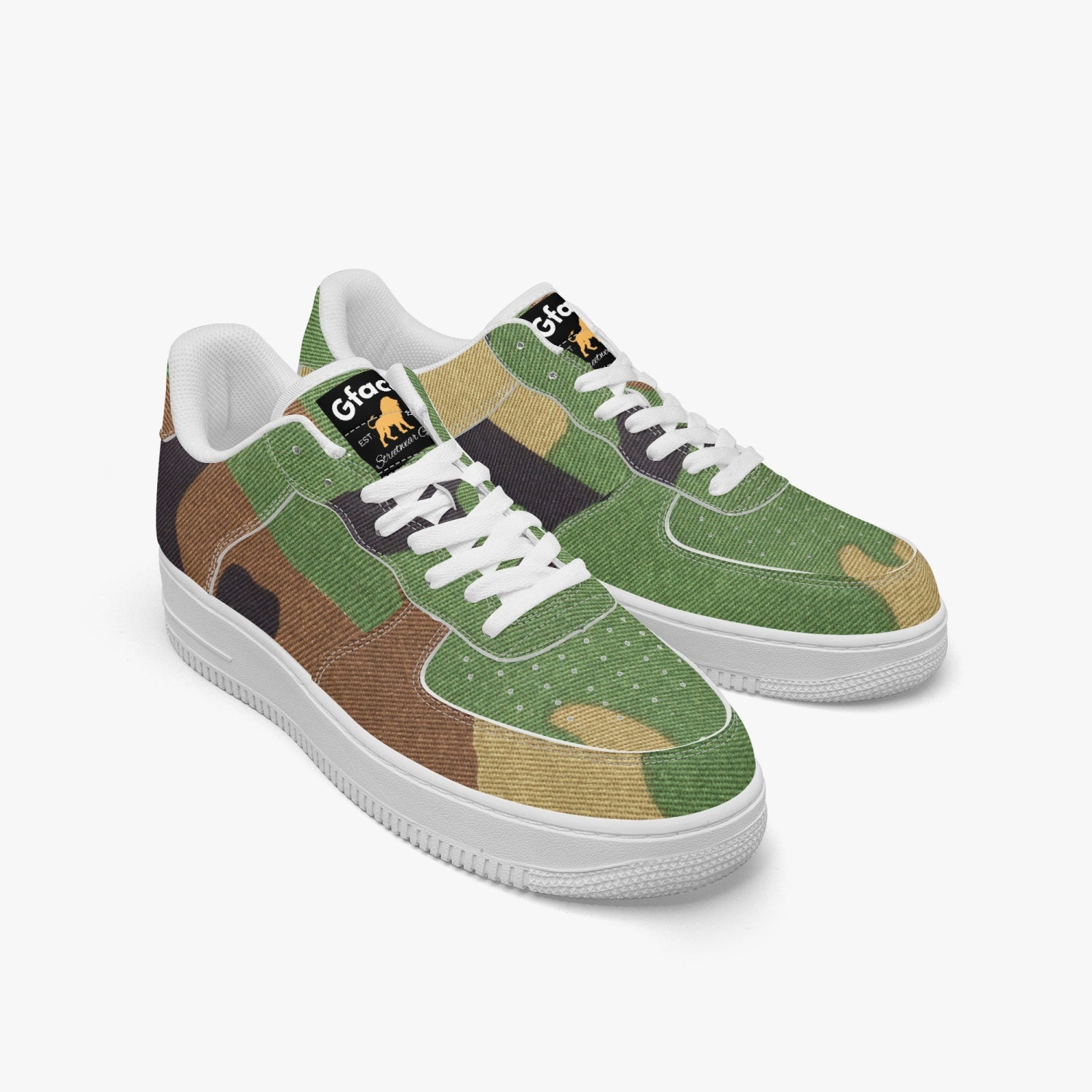 Gface AF1 UNISEX Green Pattern Camo-Incognito Leather Sports Sneakers