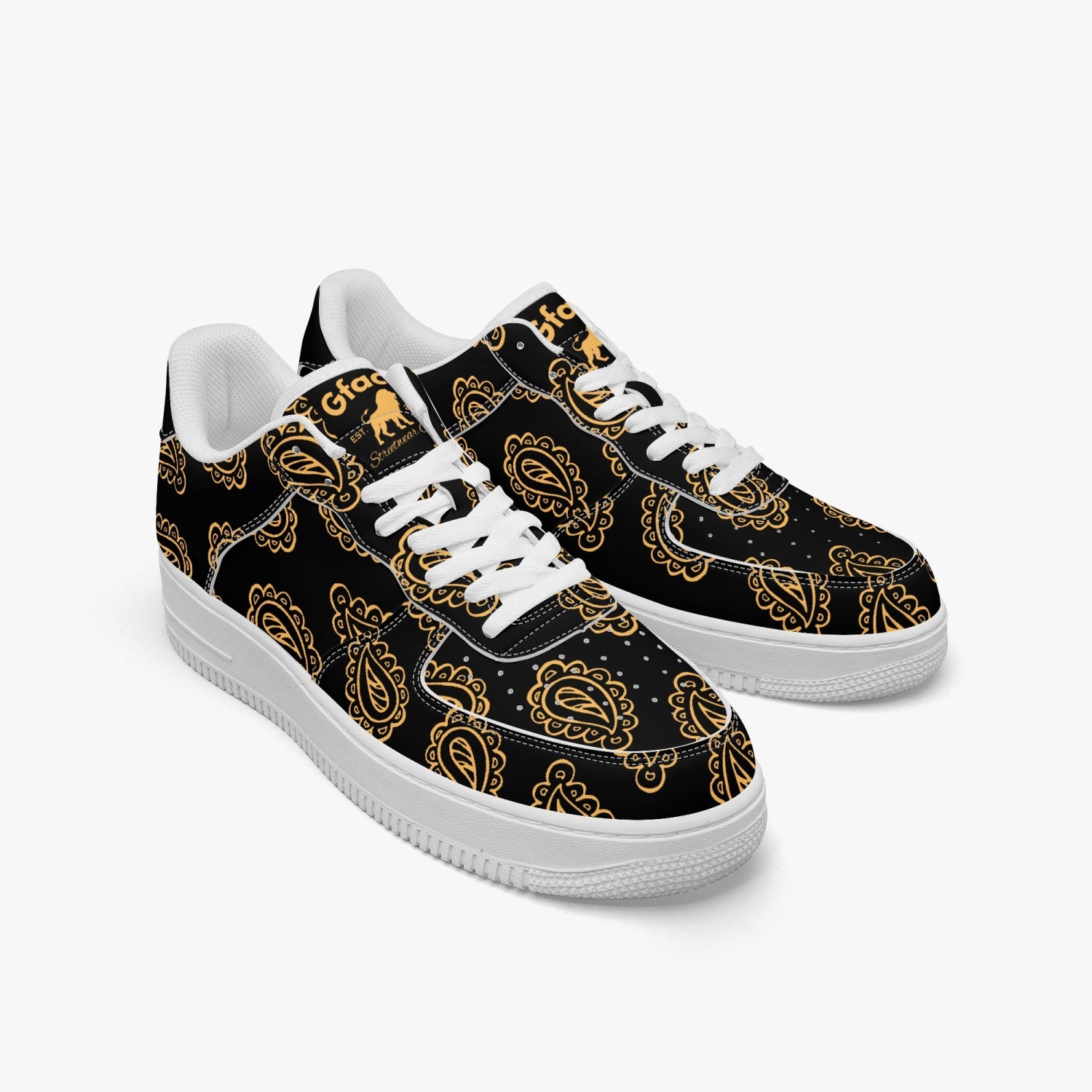 Gface AF1 Unisex Gold Print Bandana Low-Top Leather Sports Sneakers